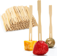 Load image into Gallery viewer, 200 Bamboo Appetizer Forks, 3.5" Disposable Bamboo Fork for Charcuterie, Mini Forks for Appetizers, Cocktail Forks for Weddings, Small Appetizer Picks