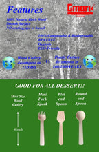 Load image into Gallery viewer, 4" Mini Wooden Spork 100 ct, Biodegradable Compostable Birchwood Fork Spoon 2-in-1 Utensil (100pcs/bag)