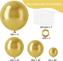 Load image into Gallery viewer, 129pcs Metallic Gold Balloons Latex Balloons Different Sizes 18 12 10 5 Inch Party Balloon Kit for Birthday Party Graduation Wedding Holiday Balloon Decoration