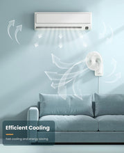 Load image into Gallery viewer, 8 Inch Small Wall Mounted Fan with Remote Control, AC/DC(12V), 90°Oscillating, 4 Speeds, Timer, Adjustable Tilt, 70-Inches Cord Ultra Quiet, for Home Office Camping-White