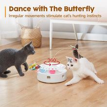 Load image into Gallery viewer, Cat Toys 3in1 Automatic Interactive Kitten Toy, Fluttering Butterfly, Moving Ambush Feather, Track Balls, Dual Power Supplies, USB Powered, Indoor Exercise Kicker (Bright White)