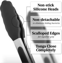 Load image into Gallery viewer, Silicone Tongs for Cooking Grilling (3 food tongs x 7/9/12") Heavy Duty Stainless Steel BBQ Tongs for Grilling, Cooking Tongs, Kitchen Tongs with Silicone Tips, Salad Tongs, Rubber Tongs Buffet
