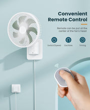 Load image into Gallery viewer, 8 Inch Small Wall Mounted Fan with Remote Control, AC/DC(12V), 90°Oscillating, 4 Speeds, Timer, Adjustable Tilt, 70-Inches Cord Ultra Quiet, for Home Office Camping-White