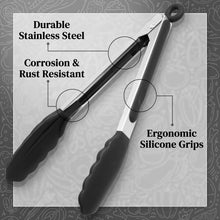 Load image into Gallery viewer, Silicone Tongs for Cooking Grilling (3 food tongs x 7/9/12") Heavy Duty Stainless Steel BBQ Tongs for Grilling, Cooking Tongs, Kitchen Tongs with Silicone Tips, Salad Tongs, Rubber Tongs Buffet