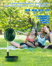 Load image into Gallery viewer, Portable Oscillating Standing Fan,Rechargeable Battery Operated USB Floor Table Desk Fan with Remote, 4 Speed Settings Pedestal Fans for Bedroom Office Camping Fishing Travel Green 7.7"