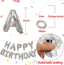 Load image into Gallery viewer, Silver Happy Birthday Balloons Banner,16 Inch Mylar Foil Letters Sign,Reusable Balloons for Women, Men, Boys & Girls Birthday Decorations Party Supplies