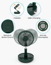 Load image into Gallery viewer, Portable Oscillating Standing Fan,Rechargeable Battery Operated USB Floor Table Desk Fan with Remote, 4 Speed Settings Pedestal Fans for Bedroom Office Camping Fishing Travel Green 7.7"