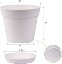 Load image into Gallery viewer, Pots for Plants, 15 Pack 6 inch Plastic Planters with Multiple Drainage Holes and Trays - Plant Pots for All Home Garden Flowers Succulents (White)