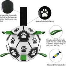 Load image into Gallery viewer, Dog Toys Soccer Ball with Straps, Interactive Dog Toys for Tug of War, Puppy Birthday Gifts, Dog Tug Toy, Dog Water Toy, Durable Dog Balls World Cup for Small & Medium Dogs(6 Inch)