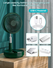 Load image into Gallery viewer, Portable Oscillating Standing Fan,Rechargeable Battery Operated USB Floor Table Desk Fan with Remote, 4 Speed Settings Pedestal Fans for Bedroom Office Camping Fishing Travel Green 7.7"