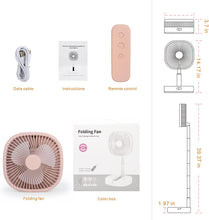 Load image into Gallery viewer, Portable Pedestal Fan - Foldaway Standing Fan Foldable Desk Fan, Use 7200Mah Rechargeable Battery, Remote Control Telescopic 4 Speed Quiet Timer Fan for Home Kitchen Outdoor Camping (Pink)