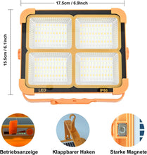 Load image into Gallery viewer, LED Work Solar Light - Portable Flood Light with Solar Powered & USB Battery Rechargeable 5 Modes Portable Camping Lamp - Ideal for Hurricane, Garage, Fishing, Emergency