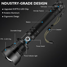 Load image into Gallery viewer, Rechargeable 990000 High Lumens LED Flashlights, XHP90.2 Super Bright Flashlight with Zoomable & 5 Modes & IPX7 Waterproof for Camping