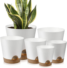 Load image into Gallery viewer, Indoor Self Watering Planters with Drainage Holes and Saucers, 8, 7, 6.5, 6, 5.5, 5 Inches, Green, 6 Pots