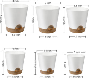 Indoor Self Watering Planters with Drainage Holes and Saucers, 8, 7, 6.5, 6, 5.5, 5 Inches, Green, 6 Pots