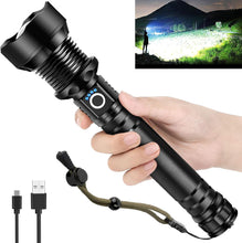 Load image into Gallery viewer, Rechargeable 990000 High Lumens LED Flashlights, XHP90.2 Super Bright Flashlight with Zoomable &amp; 5 Modes &amp; IPX7 Waterproof for Camping
