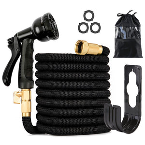 8 Function Nozzle Expandable Garden Hose, Lightweight & No-Kink Flexible Garden Hose, 3/4 inch Solid Brass Fittings and Double Latex Core