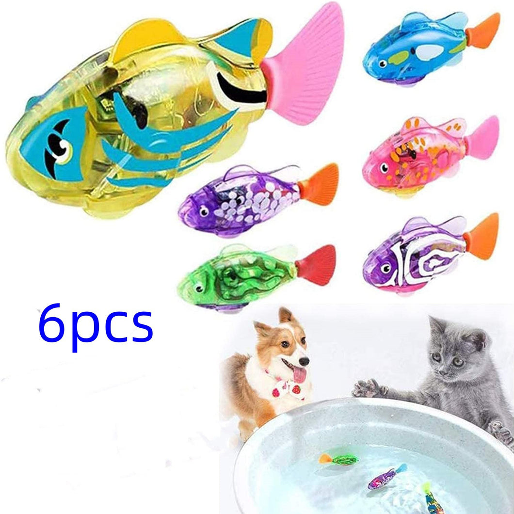 Interactive Robot Fish Toys for Cat/Dog(6 Pcs), Activated Swimming in Water with LED Light, Swimming Bath Plastic Fish Toy Gift to Stimulate Your Pet's Hunter Instincts