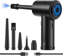 Load image into Gallery viewer, Compressed Air Duster, 3-Gear to 51000RPM Electric Air Duster Portable Air Blower with LED Light, 6000mAhRechargeable Cordless Air Duster for Computer Keyboard Fast Charge(Black)
