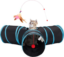 Load image into Gallery viewer, Pet Cat Tunnel Tube Toys 3 Way Collapsible, Tunnels for Indoor Cats，Kitty Bored Peek Hole Toy Ball Cat, Puppy, Kitty, Kitten, Rabbit
