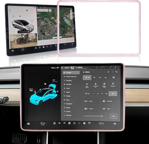 Screen Protector Frame Compatible with Tesla Model 3 Model Y 2024 2023 2022 2021 2020 2019 Screen Edge Protector Cover Center Console Decoration Interior Accessories (Pink)