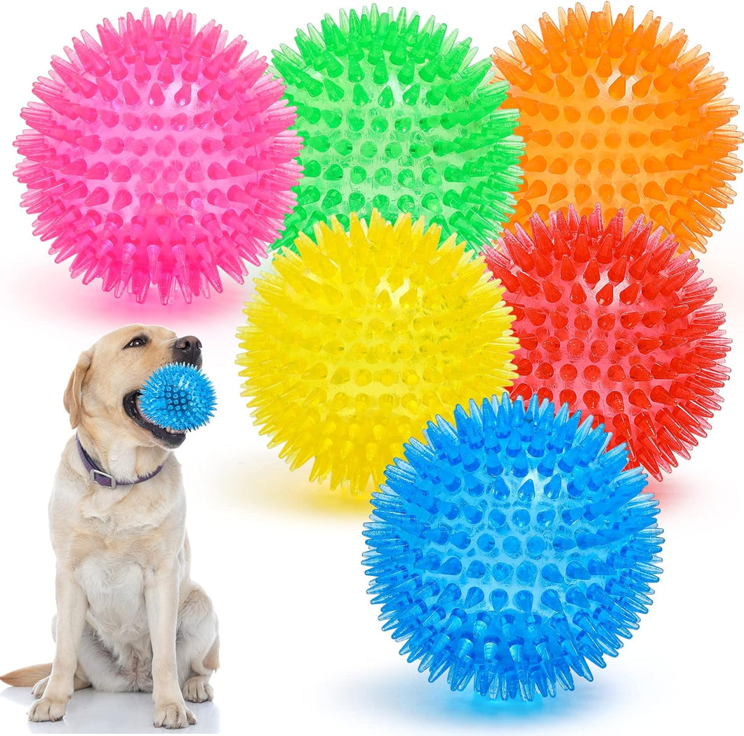 3.5” Squeaky Dog Toy Balls (6 Colors) Puppy Chew Toys for Teething, BPA Free Non-Toxic, Spikey Medium, Large & Small Dogs, Durable Aggressive Chewers