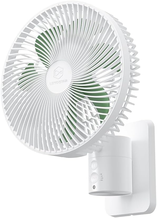 8 Inch Small Wall Mounted Fan with Remote Control, AC/DC(12V), 90°Oscillating, 4 Speeds, Timer, Adjustable Tilt, 70-Inches Cord Ultra Quiet, for Home Office Camping-White