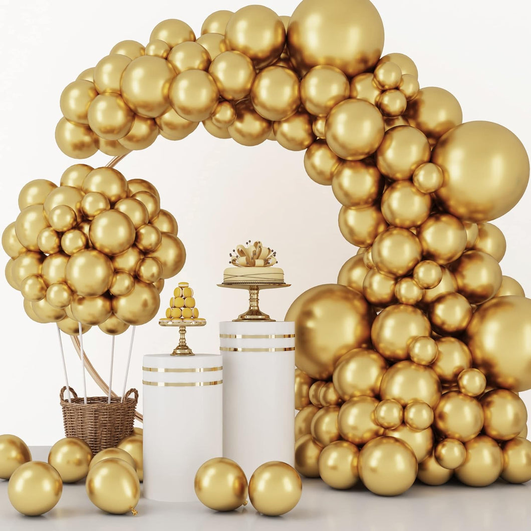 129pcs Metallic Gold Balloons Latex Balloons Different Sizes 18 12 10 5 Inch Party Balloon Kit for Birthday Party Graduation Wedding Holiday Balloon Decoration