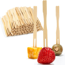 Load image into Gallery viewer, 200 Bamboo Appetizer Forks, 3.5&quot; Disposable Bamboo Fork for Charcuterie, Mini Forks for Appetizers, Cocktail Forks for Weddings, Small Appetizer Picks
