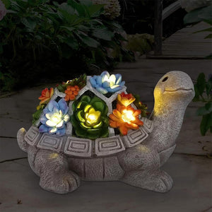 Solar Garden Outdoor Statues Turtle with Succulent, LED Lights - Lawn Decor Tortoise Statue for Patio, Balcony, Yard Ornament - Unique Housewarming Gifts