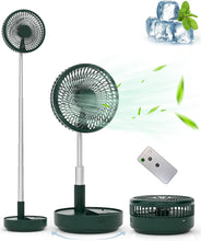 Load image into Gallery viewer, Portable Oscillating Standing Fan,Rechargeable Battery Operated USB Floor Table Desk Fan with Remote, 4 Speed Settings Pedestal Fans for Bedroom Office Camping Fishing Travel Green 7.7&quot;
