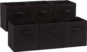 Collapsible Fabric Storage Cubes Organizer with Handles, 10.5"x10.5"x11", Black - Pack of 6