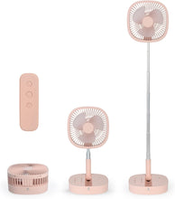 Load image into Gallery viewer, Portable Pedestal Fan - Foldaway Standing Fan Foldable Desk Fan, Use 7200Mah Rechargeable Battery, Remote Control Telescopic 4 Speed Quiet Timer Fan for Home Kitchen Outdoor Camping (Pink)
