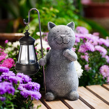 Load image into Gallery viewer, Solar Garden Statue Cat Figurine- Garden Art with Solar Lantern, Loving Cat for Patio,Balcony,Yard, Lawn-Unique Housewarming Gift for Garden Mom Grandma
