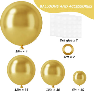 129pcs Metallic Gold Balloons Latex Balloons Different Sizes 18 12 10 5 Inch Party Balloon Kit for Birthday Party Graduation Wedding Holiday Balloon Decoration