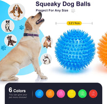 Load image into Gallery viewer, 3.5” Squeaky Dog Toy Balls (6 Colors) Puppy Chew Toys for Teething, BPA Free Non-Toxic, Spikey Medium, Large &amp; Small Dogs, Durable Aggressive Chewers

