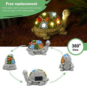 Solar Garden Outdoor Statues Turtle with Succulent, LED Lights - Lawn Decor Tortoise Statue for Patio, Balcony, Yard Ornament - Unique Housewarming Gifts