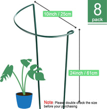 Load image into Gallery viewer, 8 Pack 24 Inch Plant Support Stakes, 10&quot; Wide x 24&quot; High Half Round Metal Garden Plant Stake Peony Support Cage, Green Plant Support Ring Border for Tomato,Hydrangea,Flower Indoor Outdoor
