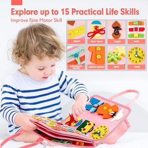 Busy Board - Montessori Toys for 2 Year Old Girl Bithday Gift - 7in1 Preschool Learning Activities with Life Skill, ABC,123,Shape,Color,Animal,Weather, Toddler Travel Toys Ages 1-3