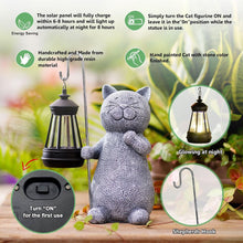 Load image into Gallery viewer, Solar Garden Statue Cat Figurine- Garden Art with Solar Lantern, Loving Cat for Patio,Balcony,Yard, Lawn-Unique Housewarming Gift for Garden Mom Grandma
