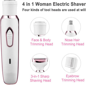 Electric Razor for Women,Hair Trimmer for Face Nose Eyebrow Beard Mustache Arm Leg Armpit Bikini,Painless Rechargeable Portable 4 in 1 Womens Body Shavers Set