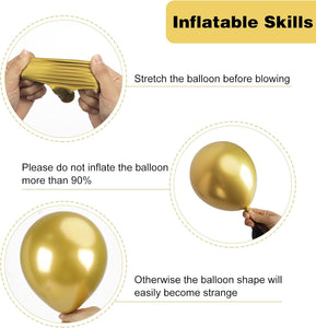 129pcs Metallic Gold Balloons Latex Balloons Different Sizes 18 12 10 5 Inch Party Balloon Kit for Birthday Party Graduation Wedding Holiday Balloon Decoration
