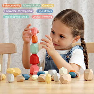 36 PCS Wooden Sorting Stacking Rocks Stones,Sensory Toddler Toys Learning Montessori Toys, Building Blocks Game for Kids 1 2 3 4 5 6 Years Boy and Girl Birthday Gifts for Kids