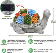 Load image into Gallery viewer, Solar Garden Outdoor Statues Turtle with Succulent, LED Lights - Lawn Decor Tortoise Statue for Patio, Balcony, Yard Ornament - Unique Housewarming Gifts
