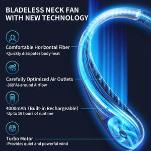 Portable Neck Fan, Hands Free Bladeless Personal Fan, 4000mAh Battery 4-16H, 360° Fast Cooling, No Hair Twisting, Ultra Quiet, Travel Essentials, Suit Home Office Sports, Gifts for Women Men