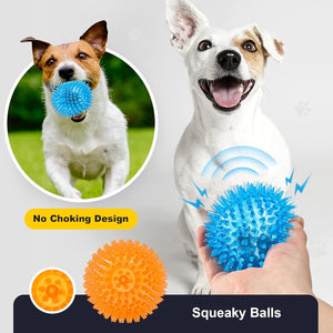 3.5” Squeaky Dog Toy Balls (6 Colors) Puppy Chew Toys for Teething, BPA Free Non-Toxic, Spikey Medium, Large & Small Dogs, Durable Aggressive Chewers