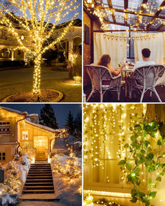 Solar String Lights for Outside, 33Ft 100 LED Outdoor Solar Fairy Lights, 8 Modes Balcony Lights for Tree Patio Christmas Party Wedding Decor (Warm White)