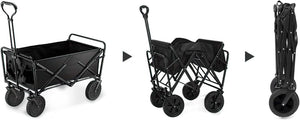Collapsible Folding Wagon, Beach Cart Large Capacity, Heavy Duty Folding Wagon Portable, Collapsible Wagon for Sports, Shopping, Camping (Black)