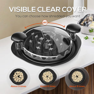Shredder with Cleaning Brush, Meat Shredder Tool Twist for Effortlessly Shredding Chicken and Vegetables - Have a Transparent Lid, Solid Handle, Non-Slip Base