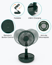 Load image into Gallery viewer, Portable Oscillating Standing Fan,Rechargeable Battery Operated USB Floor Table Desk Fan with Remote, 4 Speed Settings Pedestal Fans for Bedroom Office Camping Fishing Travel Green 7.7&quot;
